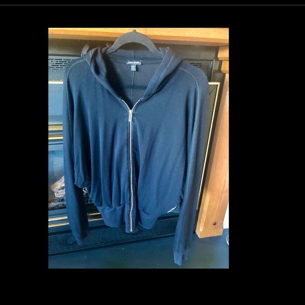 BEBE SPORT black weighted gold zip front jacket L